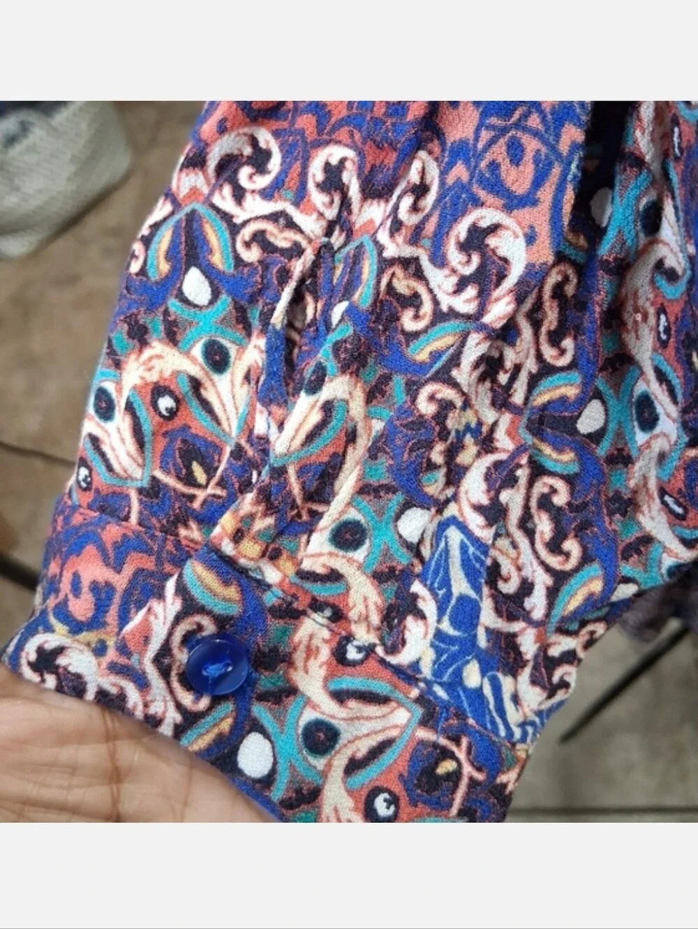 Cupio High Low Paisley Dress Large L Roll-Tab Convertible Sleeve Blue Red Boho - Picture 6 of 11